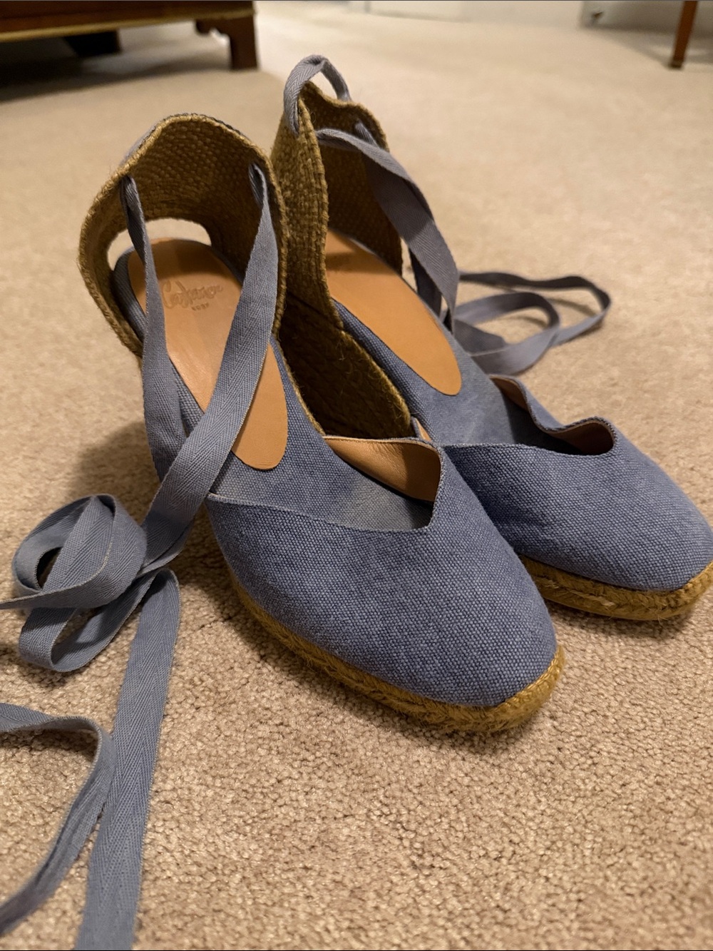 Blue Espadrille Wedge Tie-Up Heels Castaner